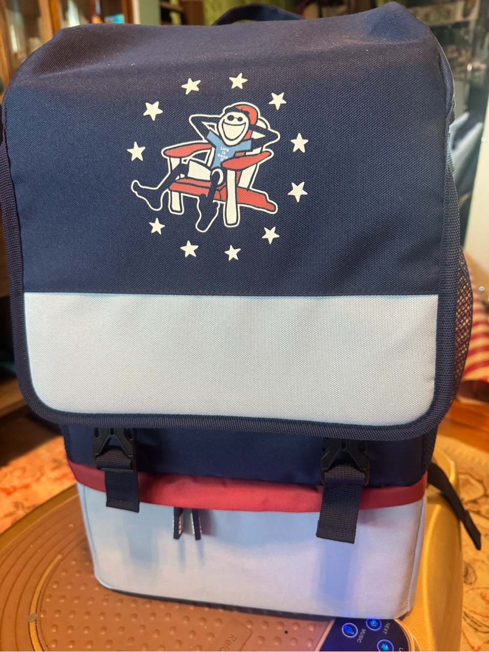 Life Is Good Large Navy & Lt Blue Insulated Cooler Backpack w/ Bottle Opener NEW